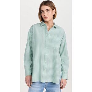 NWT Madewell Oversized Poplin Patch Pocket Stripe Shirt in Dusty Verdigris